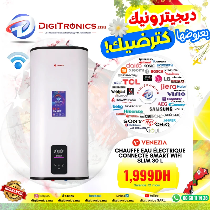 Digitronics Chauffe Eau Électrique Connecté Smart Wifi Slim 30 l